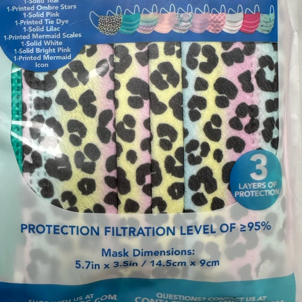 Al Shields 10 Pack Rainbow Cheetah & Viola 10 Pack Pink Puppy 3 Layer Youth Mask
